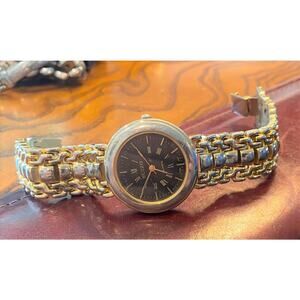 Women's 34mm Suizo Watch, Gold Tone with black Face, Bracelet Band